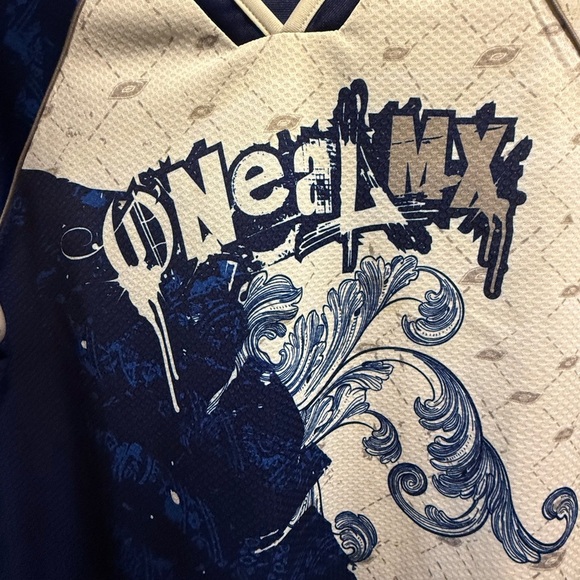 O’Neil Kids Blue and White Graphic Motorcrss Riding Shirt Sz L 7/8 - Picture 5 of 16